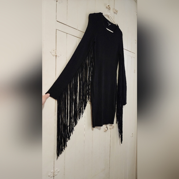 Sexy Black Rock & Roll Bodycon Dress with Fringe - Size XL - Perfection! - Picture 7 of 10